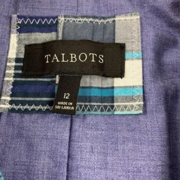 TALBOTS Plaid Madras Quilted Turquoise, White & Black Blazer Jacket SZ 10 & 12 - Picture 12 of 12